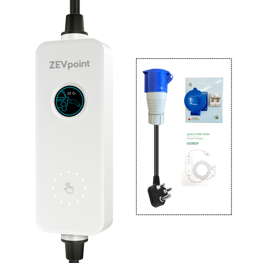 Zevpoint Swift Mini 7.2kW Portable EV Charger | Socket Box & 16A Jumper Cable