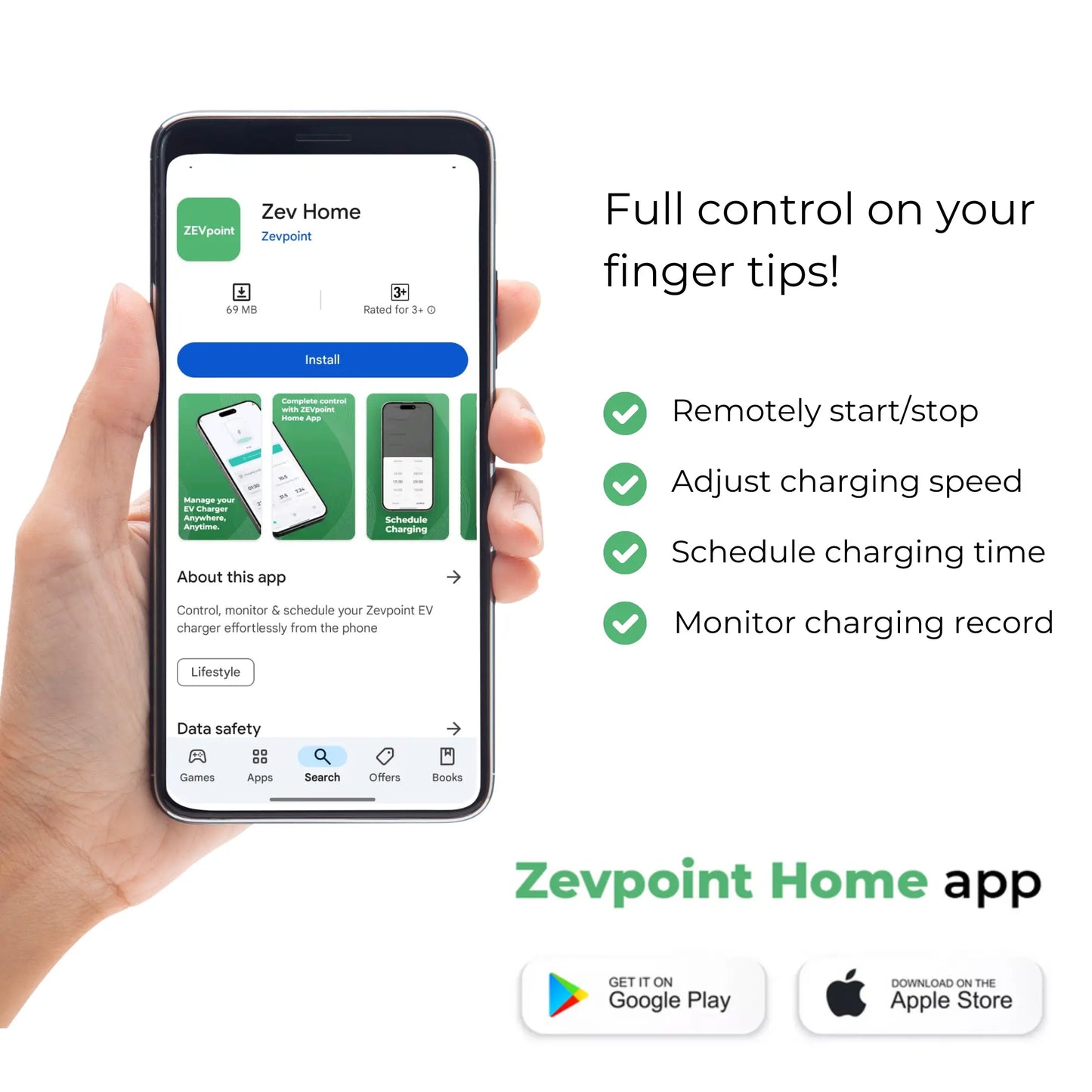 Zevpoint Polar Pro 7.2kW EV Charger | Adjustable Current | Built-in RCD + 6mA DC Protection | OTA Updates, Smart App, RFID, BT | IP66